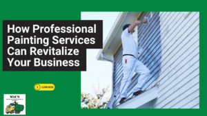 A professional painter paints an office exterior on the left and the blog title with a “Learn More” button on the right.