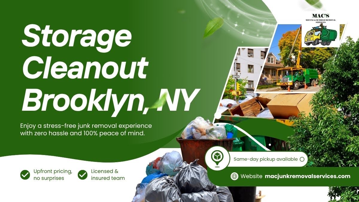 MAC Junk Removal truck and team clearing a Brooklyn storage unit
